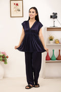 Buy Sajiero Silk PJ Set - Avena - Dark Blue in Pakistan