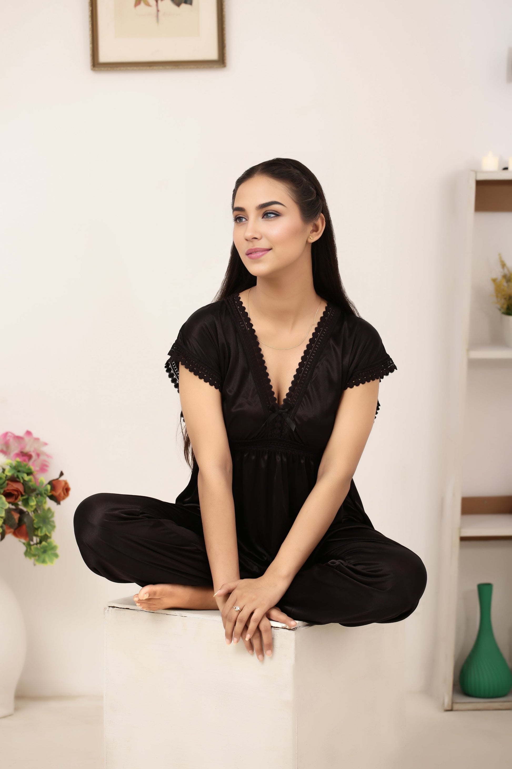 Buy Sajiero Silk PJ Set - Avena - Dark Grey in Pakistan