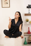 Buy Sajiero Silk PJ Set - Avena - Black in Pakistan