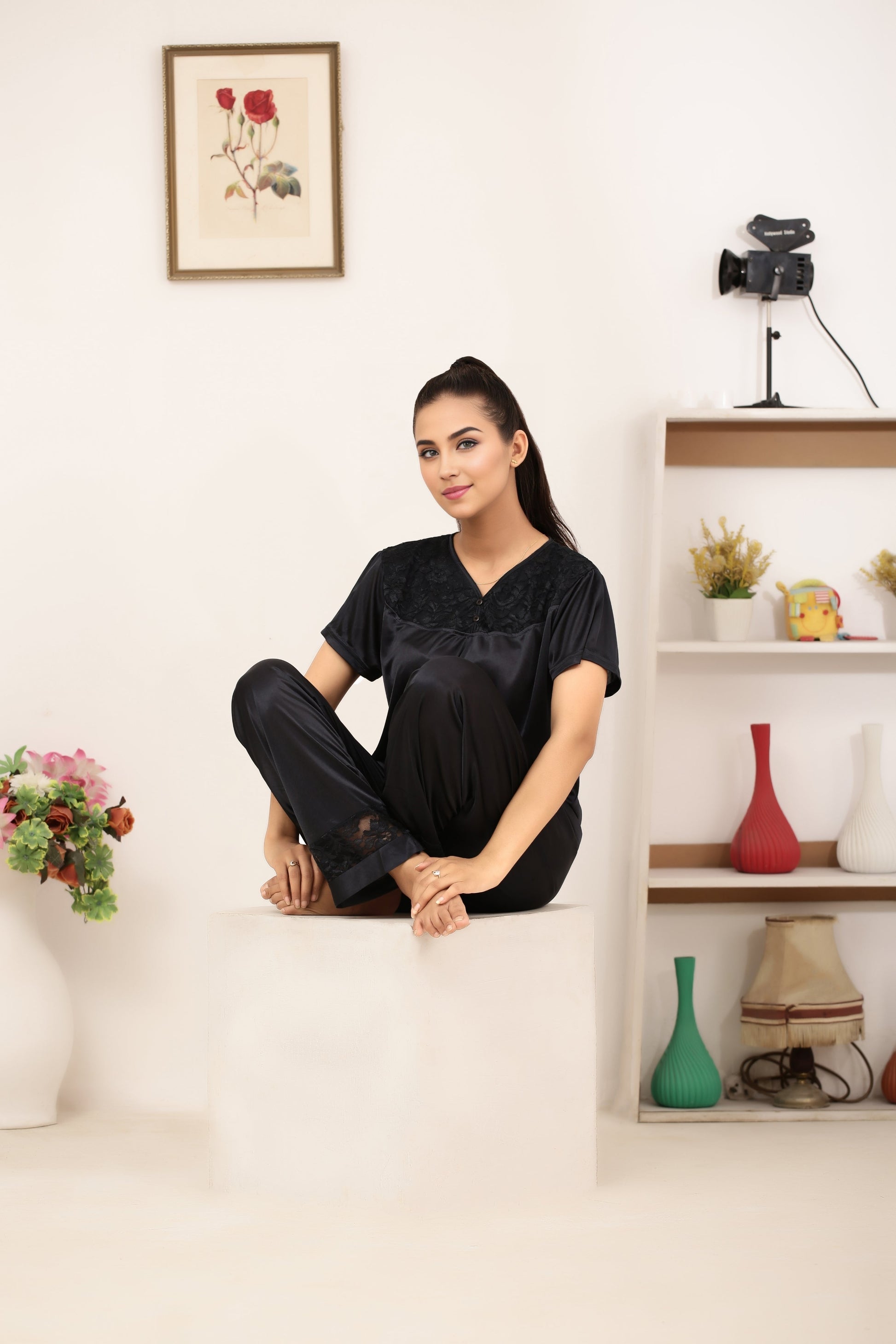 Buy Sajiero Silk PJ Set - Miren - Black in Pakistan