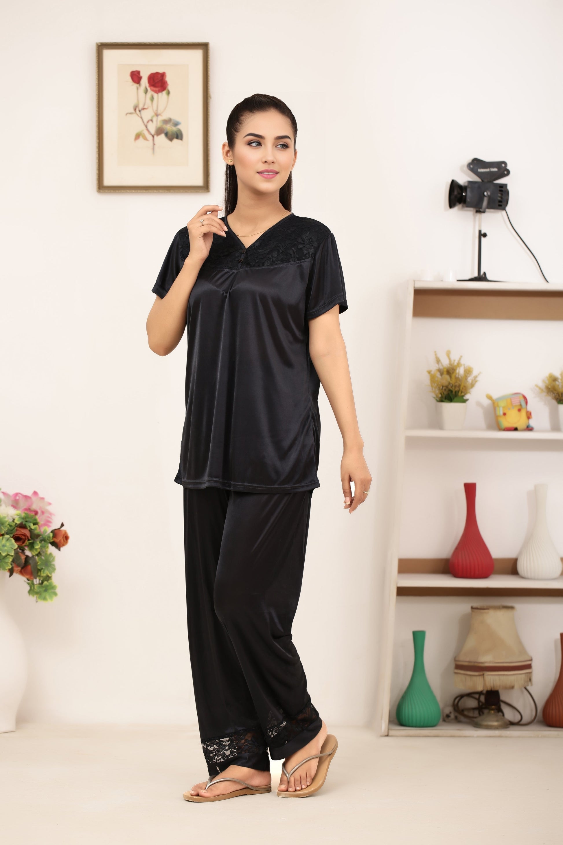 Buy Sajiero Silk PJ Set - Miren - Black in Pakistan