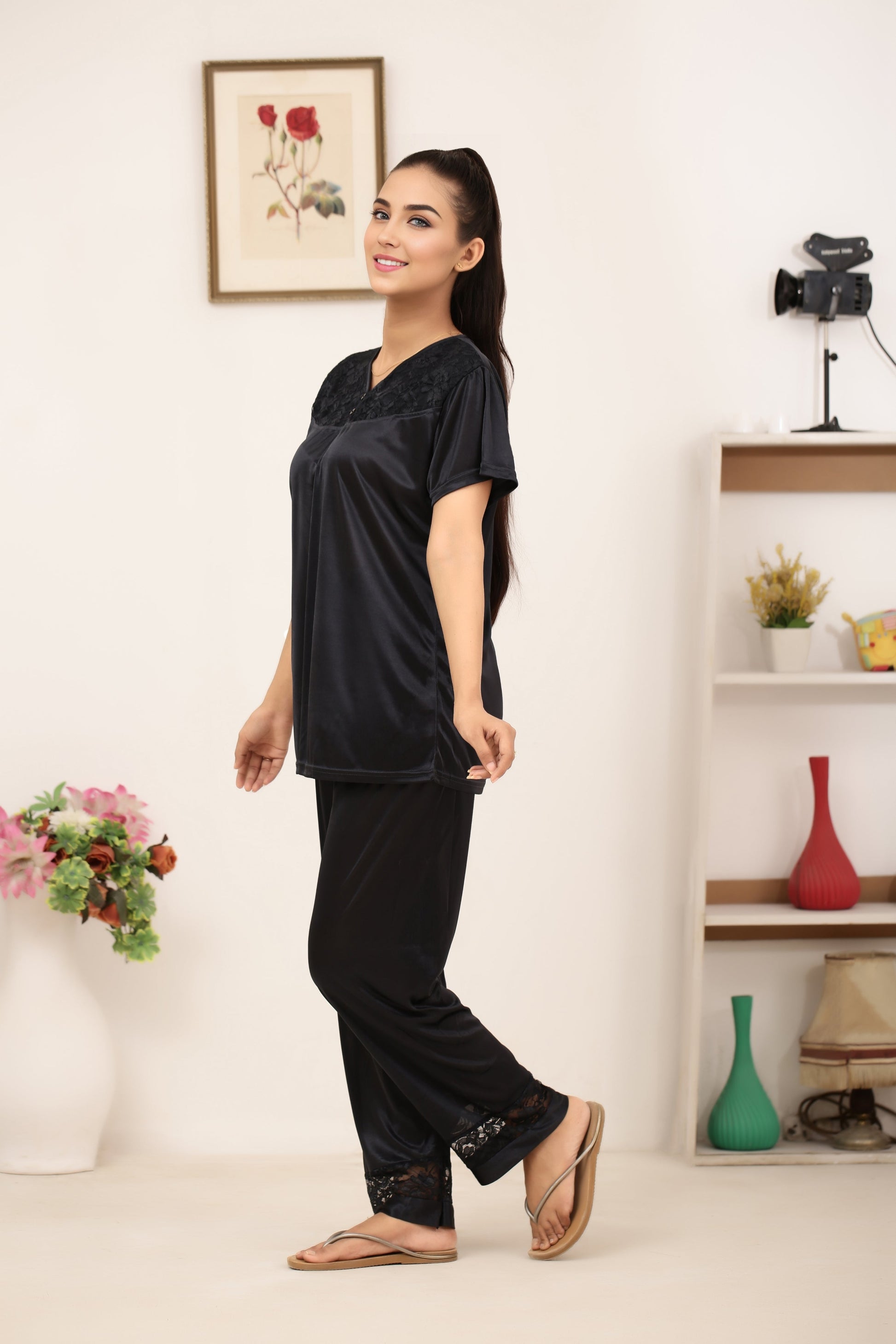 Buy Sajiero Silk PJ Set - Miren - Black in Pakistan