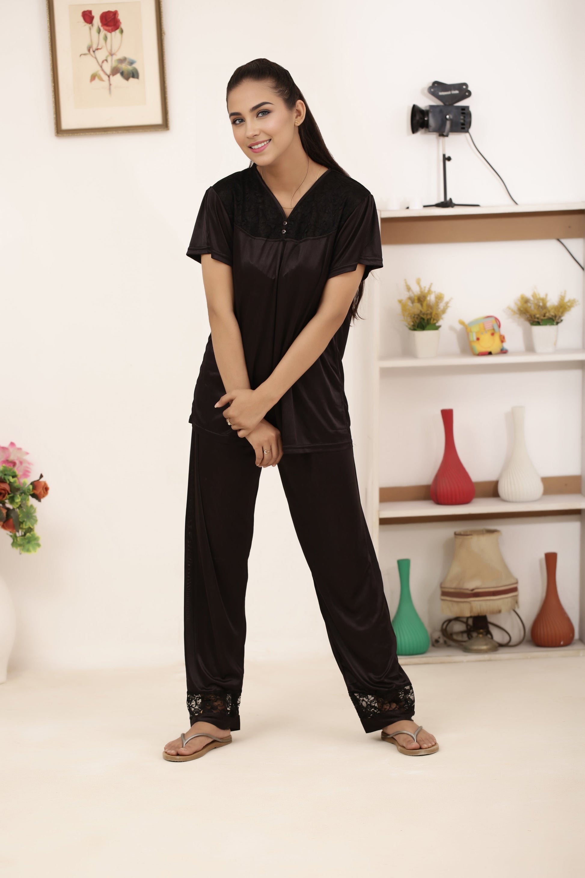 Buy Sajiero Silk PJ Set - Miren - Dark Grey in Pakistan