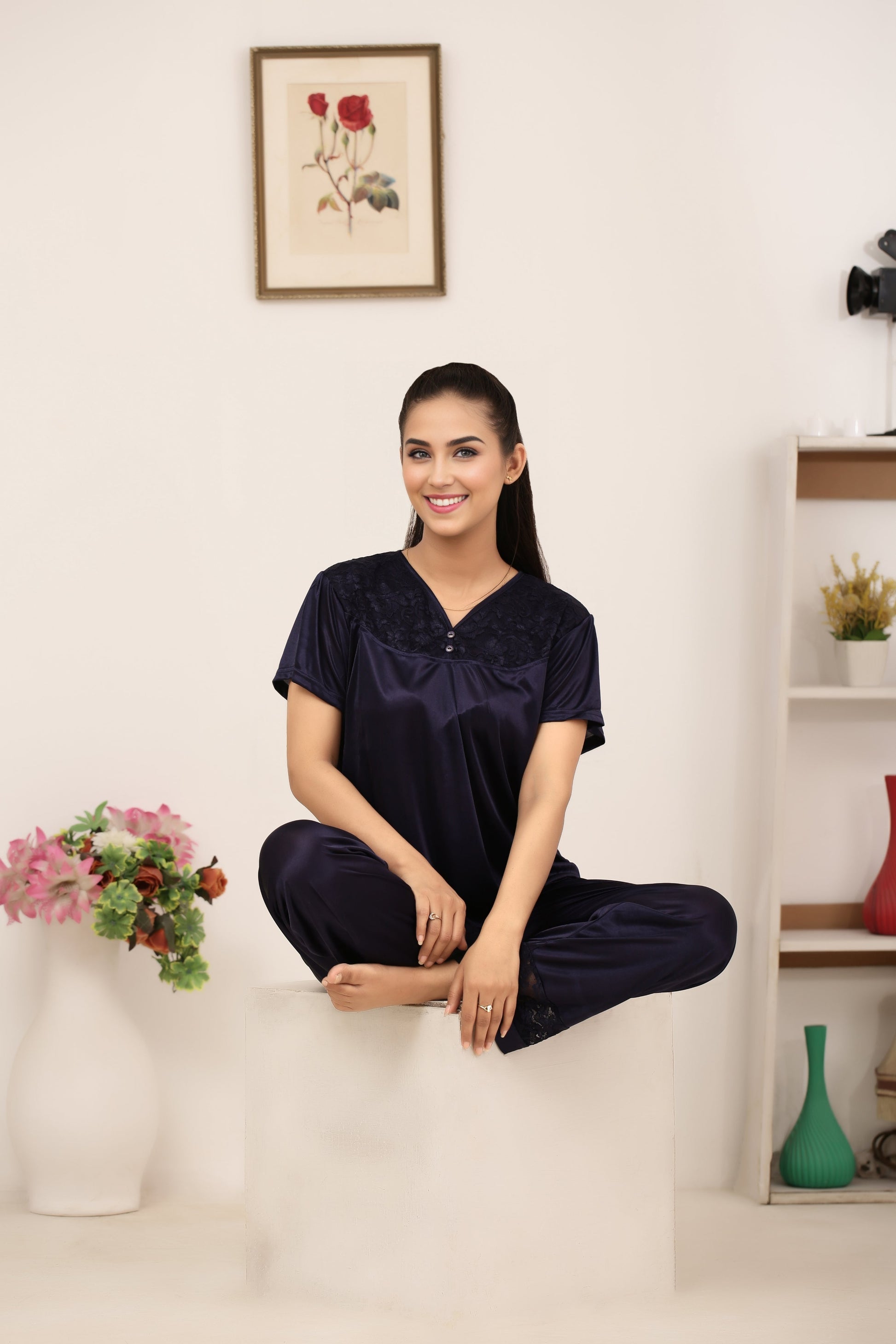 Buy Sajiero Silk PJ Set - Miren - Dark Blue in Pakistan