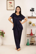 Buy Sajiero Silk PJ Set - Cenra - Dark Blue in Pakistan