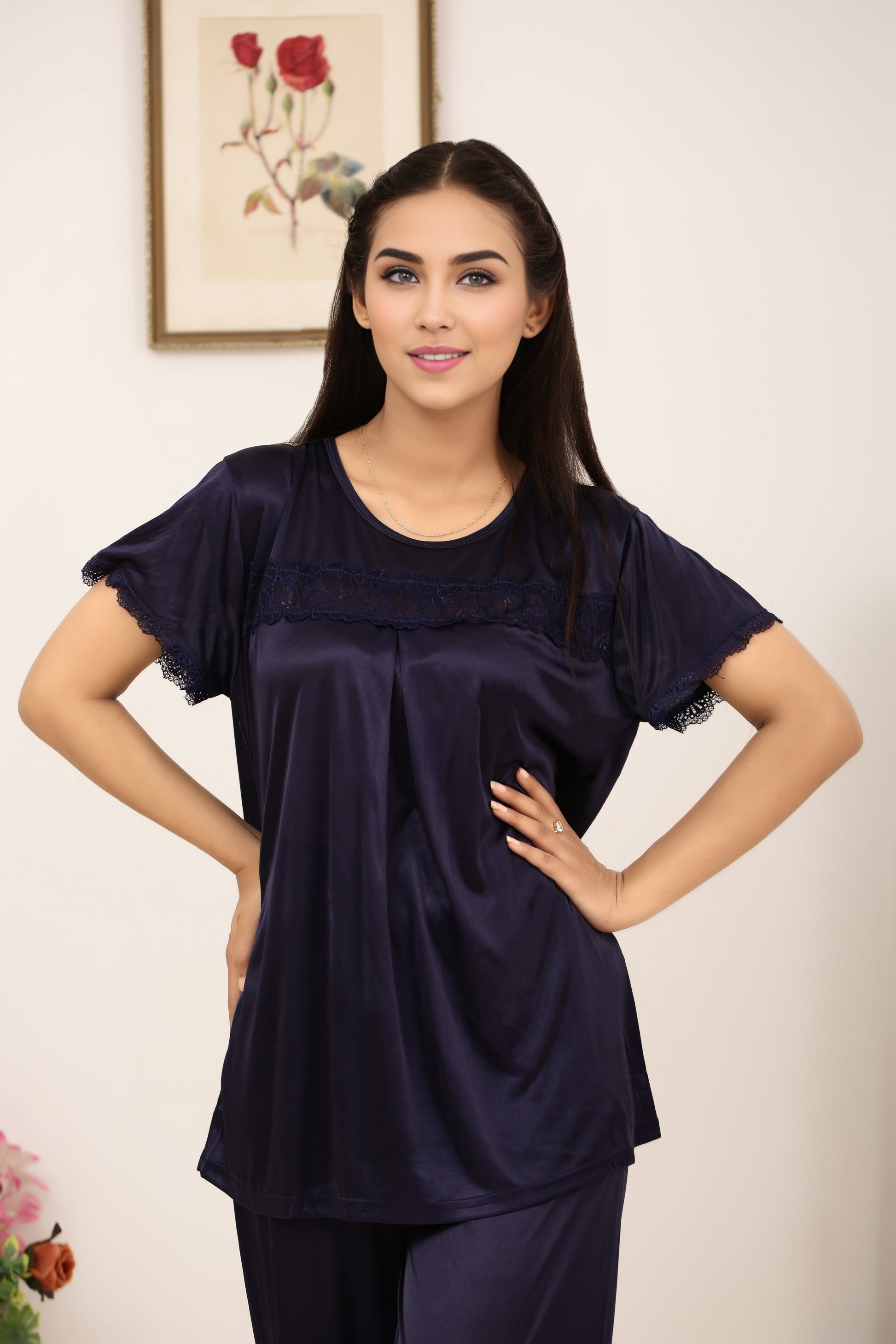Buy Sajiero Silk PJ Set - Cenra - Dark Blue in Pakistan