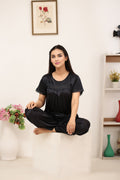 Buy Sajiero Silk PJ Set - Cenra - Black in Pakistan