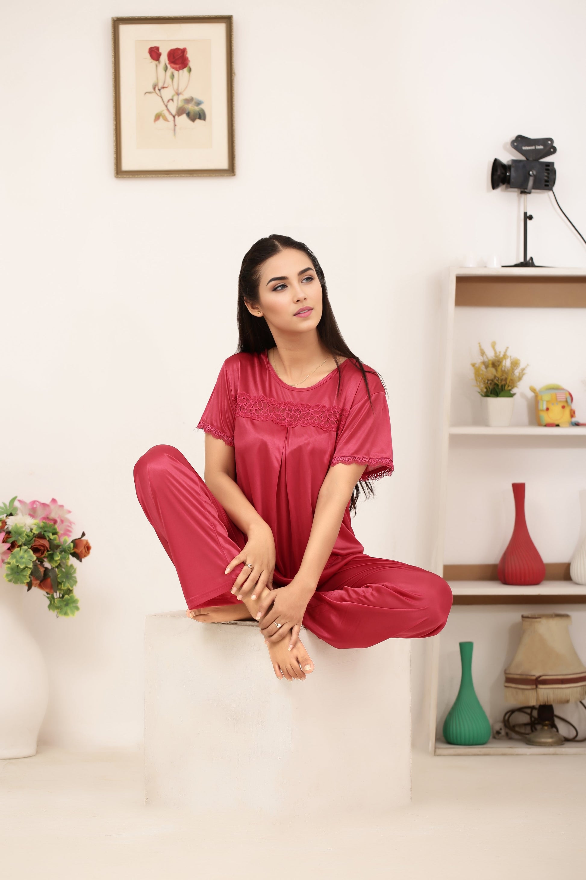 Buy Sajiero Silk PJ Set - Cenra - Pink in Pakistan