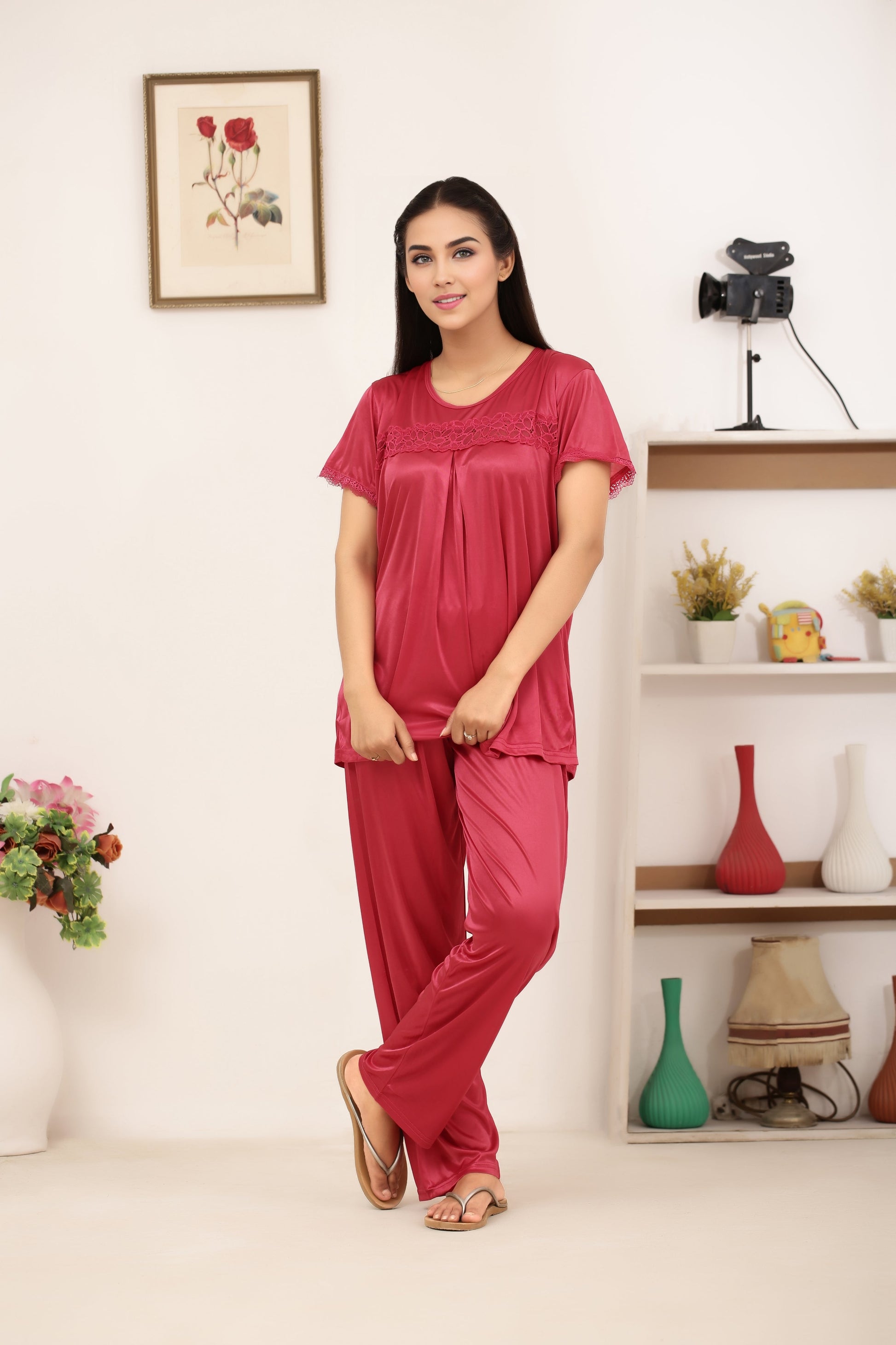 Buy Sajiero Silk PJ Set - Cenra - Pink in Pakistan