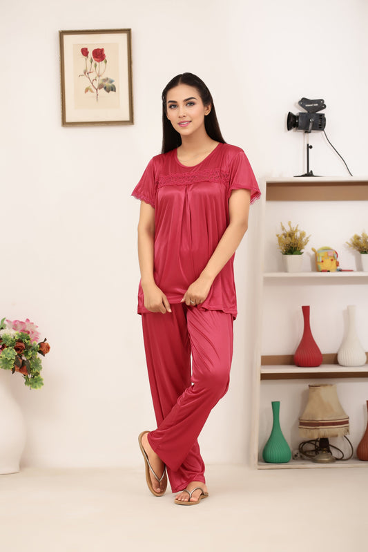 Buy Sajiero Silk PJ Set - Cenra - Pink in Pakistan