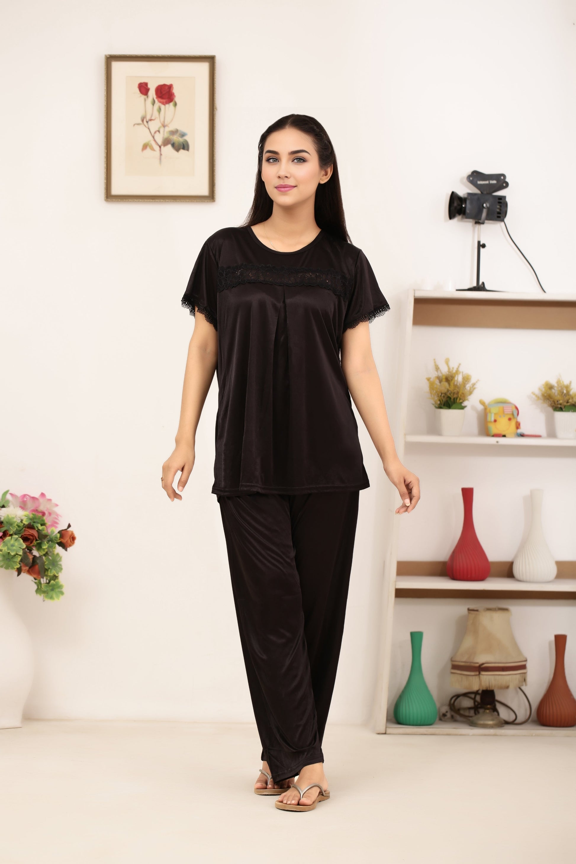 Buy Sajiero Silk PJ Set - Cenra - Dark Grey in Pakistan