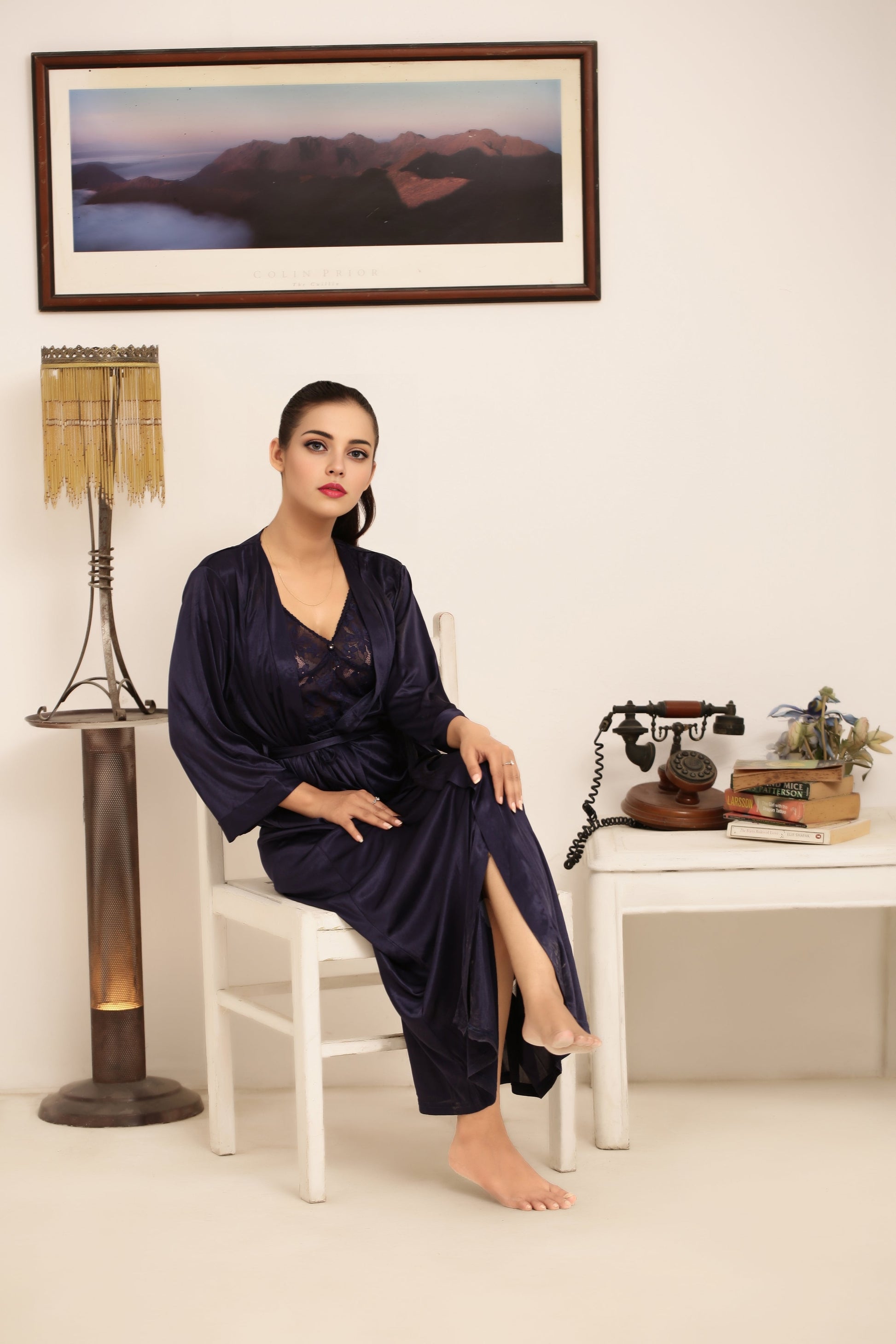 Buy Sajiero Gown Set - Nerra Silk - Dark Blue in Pakistan