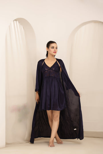 Buy Sajiero Gown Set - Nerra Silk - Dark Blue in Pakistan