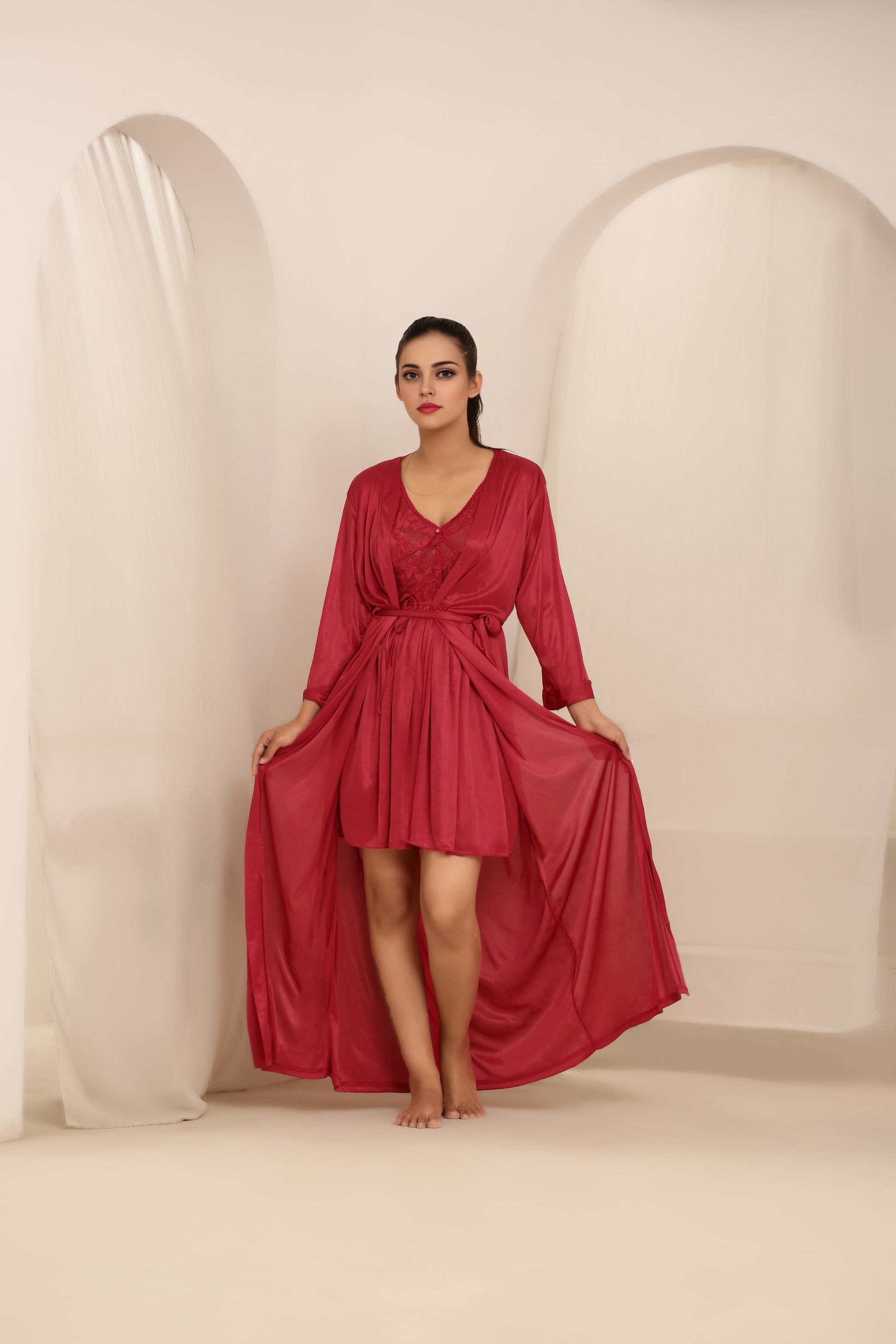 Buy Sajiero Gown Set - Nerra Silk - Maroon in Pakistan