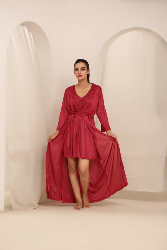 Buy Sajiero Gown Set - Nerra Silk - Maroon in Pakistan