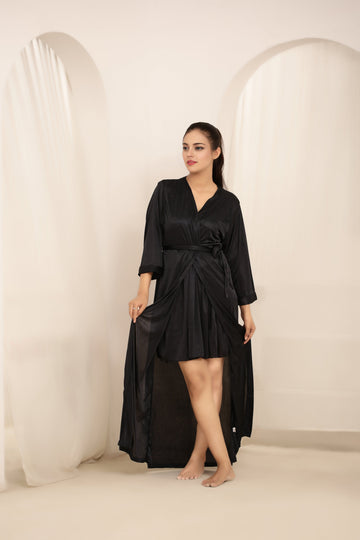 Buy Sajiero Gown Set - Nerra Silk - Black in Pakistan