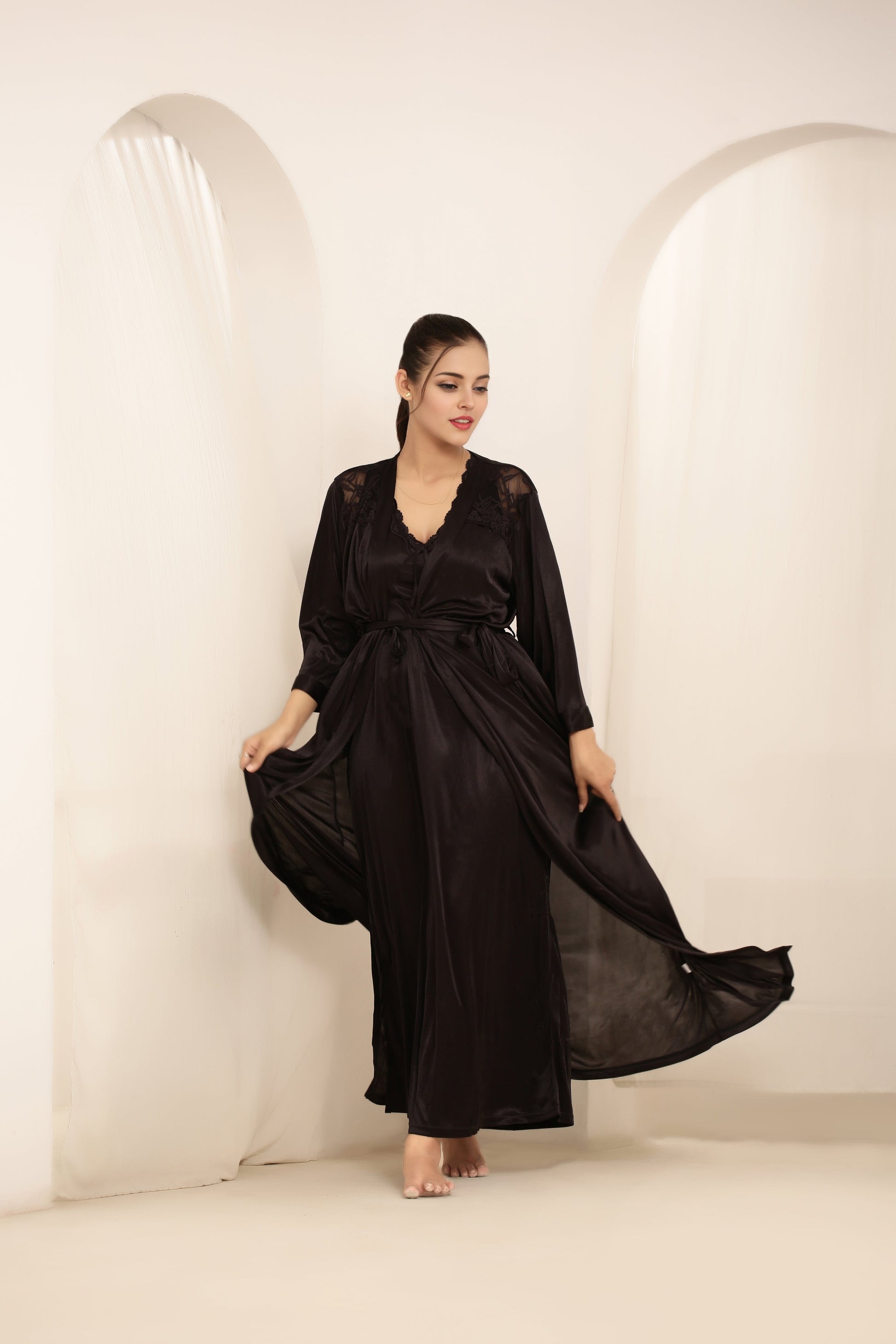 Buy Sajiero Gown Set - Orina Silk - Dark Grey in Pakistan