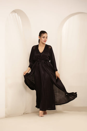 Buy Sajiero Gown Set - Orina Silk - Dark Grey in Pakistan