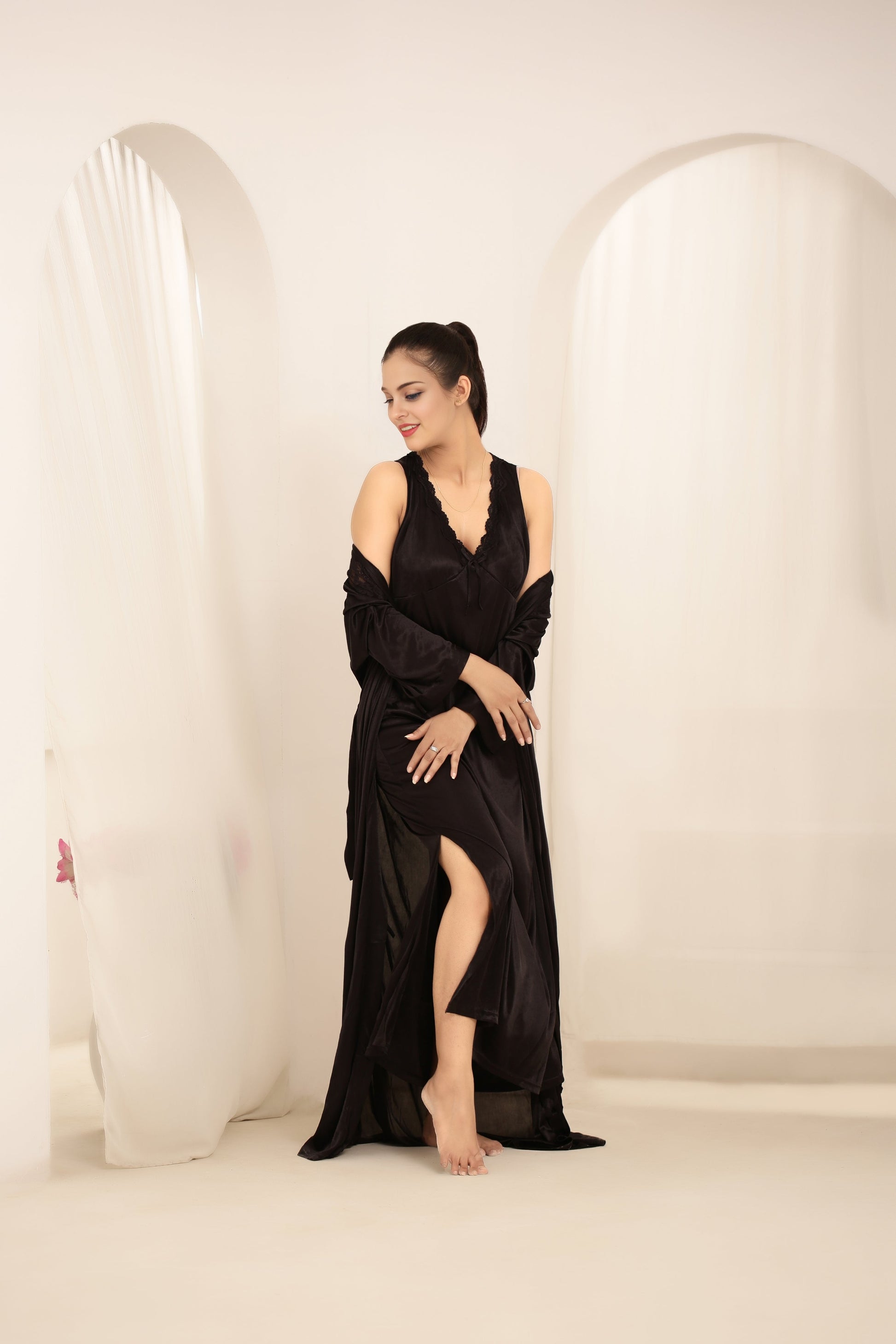 Buy Sajiero Gown Set - Orina Silk - Dark Grey in Pakistan