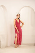 Buy Sajiero Gown Set - Orina Silk - Maroon in Pakistan
