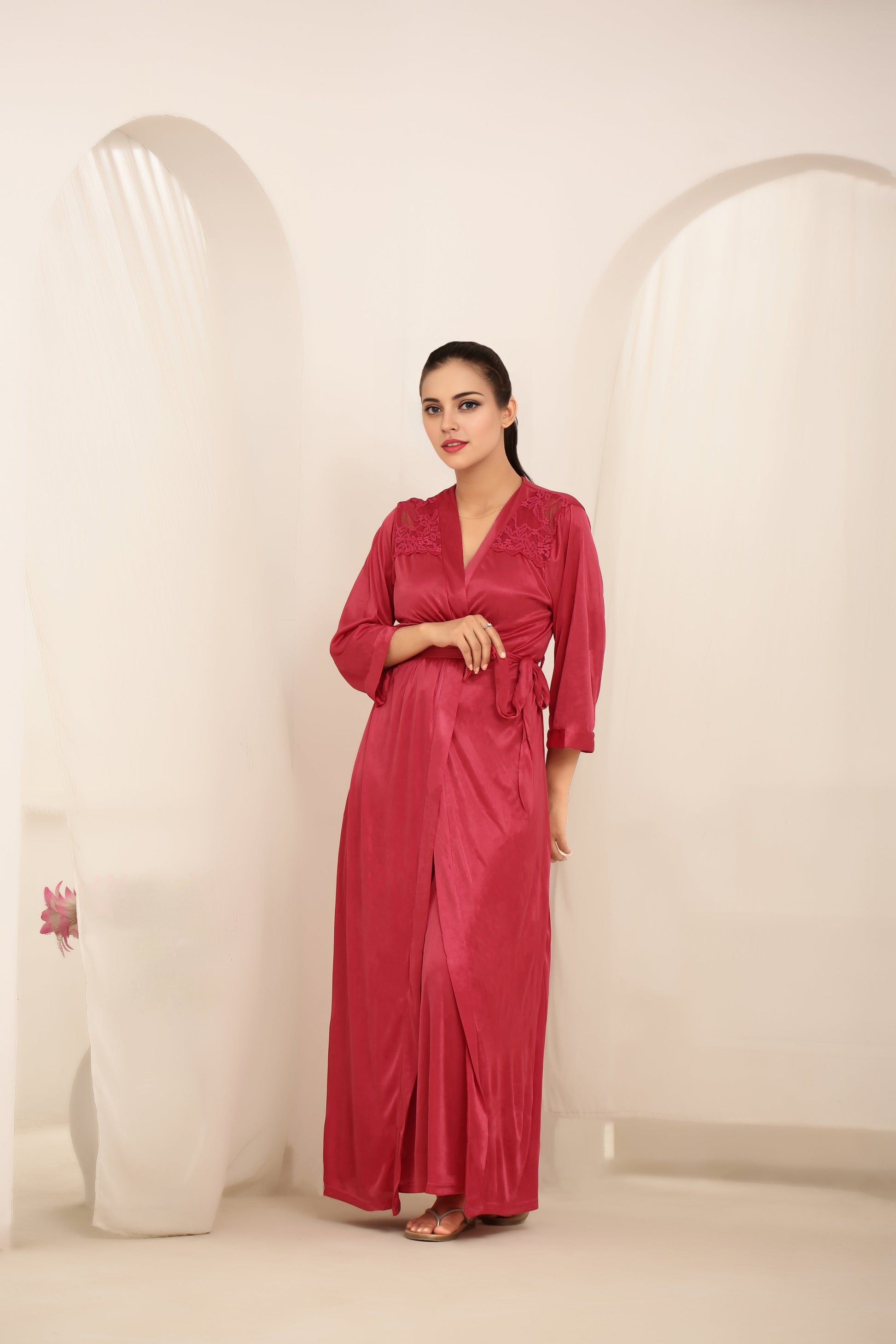 Buy Sajiero Gown Set - Orina Silk - Maroon in Pakistan