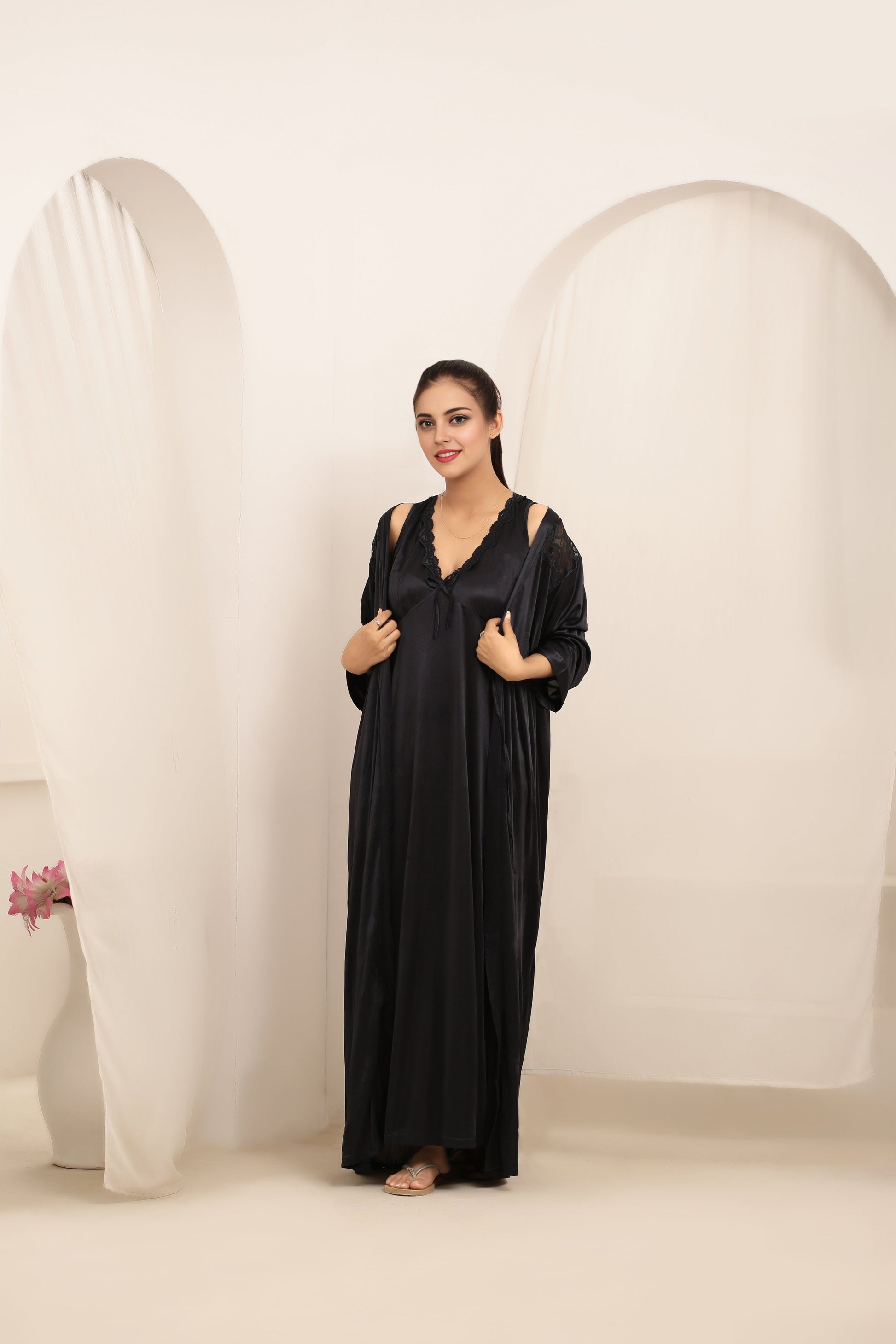 Buy Sajiero Gown Set - Orina Silk - Black in Pakistan