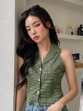 Buy Shein Dazy Plaid Lapel Collar Textured Vest Top in Pakistan