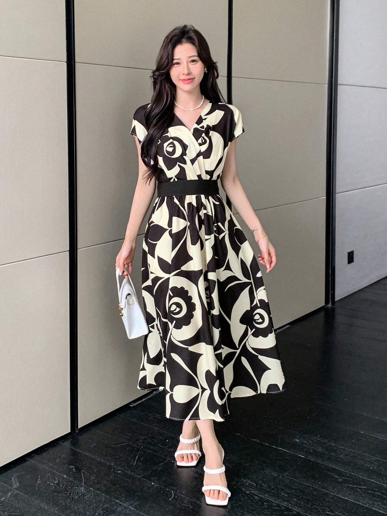 Buy SHEIN DAZY Allover Flowers Print Belted Short Dress in Pakistan