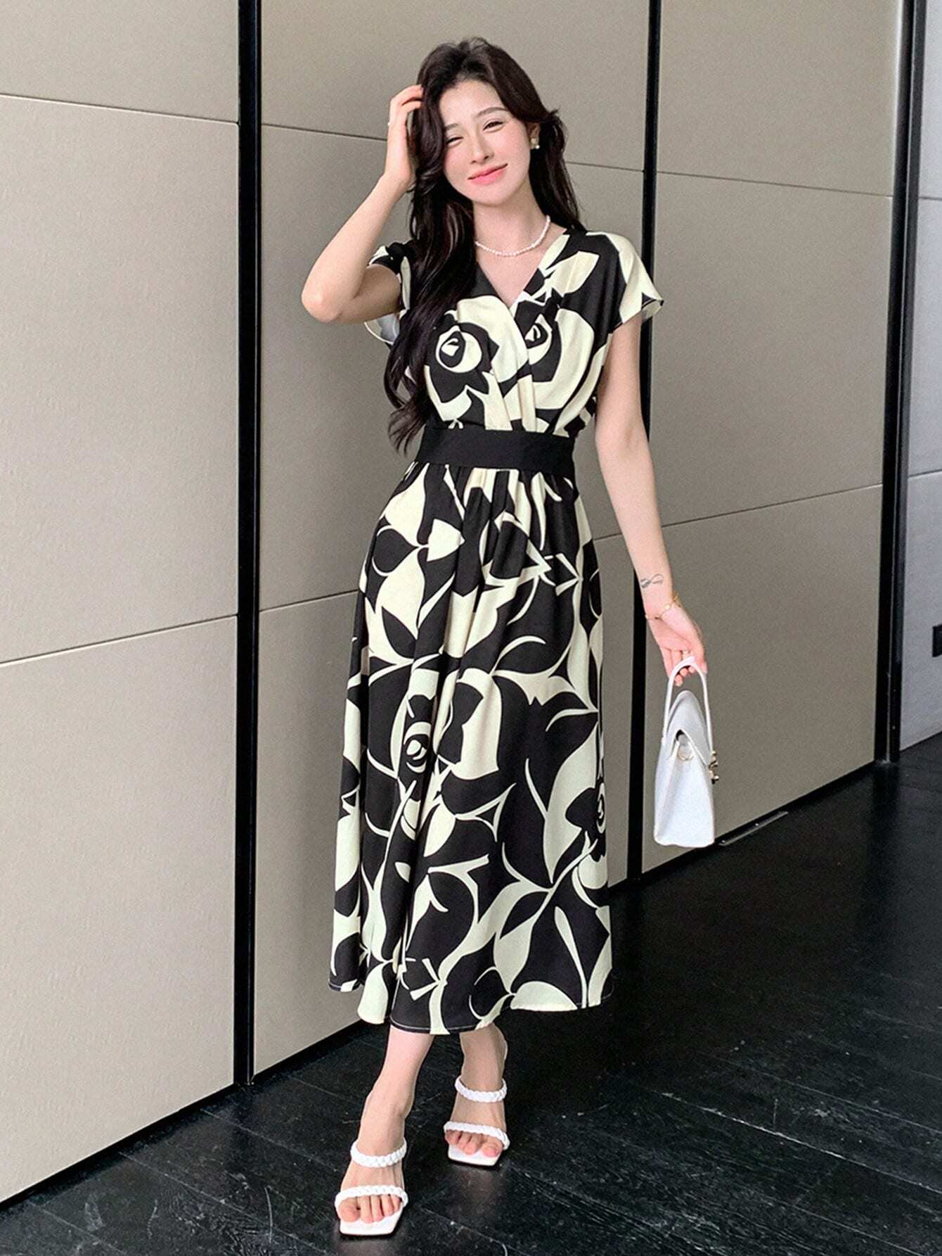 Buy SHEIN DAZY Allover Flowers Print Belted Short Dress in Pakistan