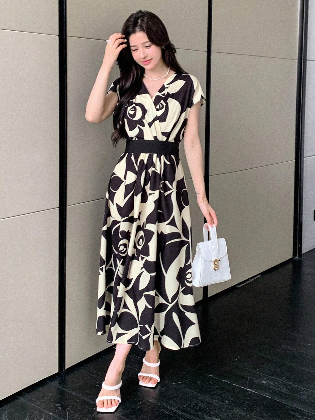 Buy SHEIN DAZY Allover Flowers Print Belted Short Dress in Pakistan