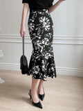 Buy SHEIN DAZY Asymmetrical Floral Print Pencil Mermaid Skirt With Hip-Wrapped Design in Pakistan