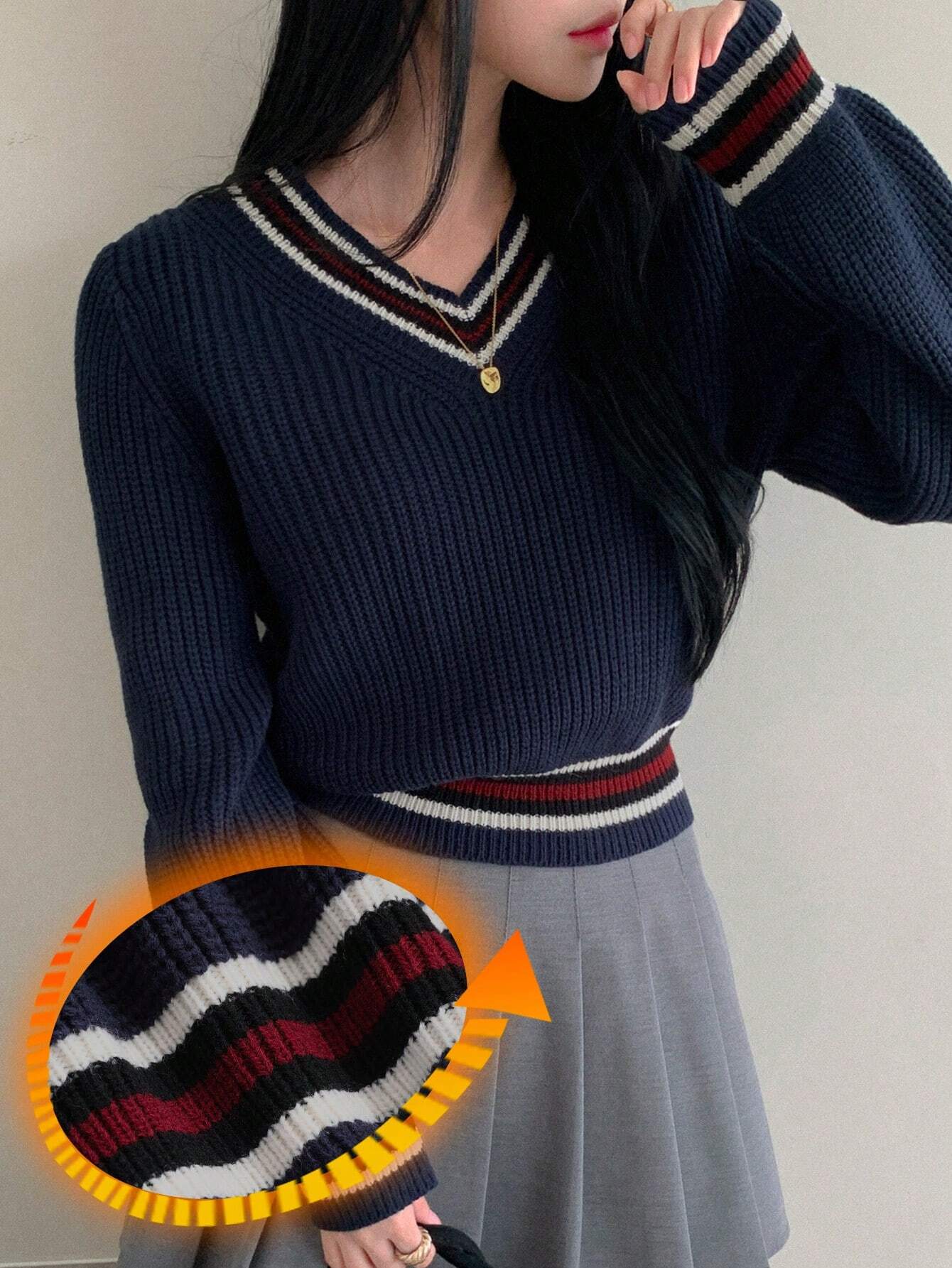 Buy SHEIN DAZY Casual Color Block V-Neck Sweater For Women in Pakistan