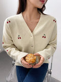 Buy SHEIN DAZY Cherry Embroidery Drop Shoulder Cardigan,Long Sleeve Tops in Pakistan