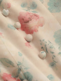 Buy SHEIN DAZY Chiffon Bohemian Floral Print V-Neck Dress With Buttons, Long Sleeve, High Waisted And Floor-Length in Pakistan