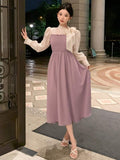 Buy SHEIN DAZY Colorblock Tie Neck Puff Sleeve Elegant Dress in Pakistan