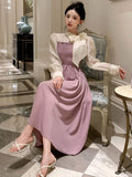 Buy SHEIN DAZY Colorblock Tie Neck Puff Sleeve Elegant Dress in Pakistan