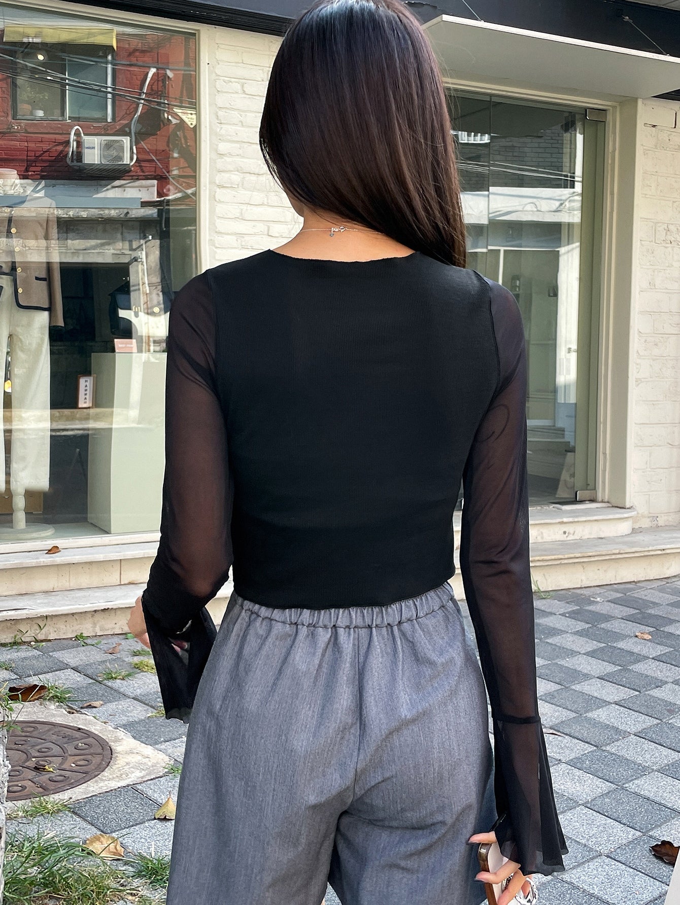 Buy SHEIN DAZY Contrast Mesh Split Hem Tee in Pakistan