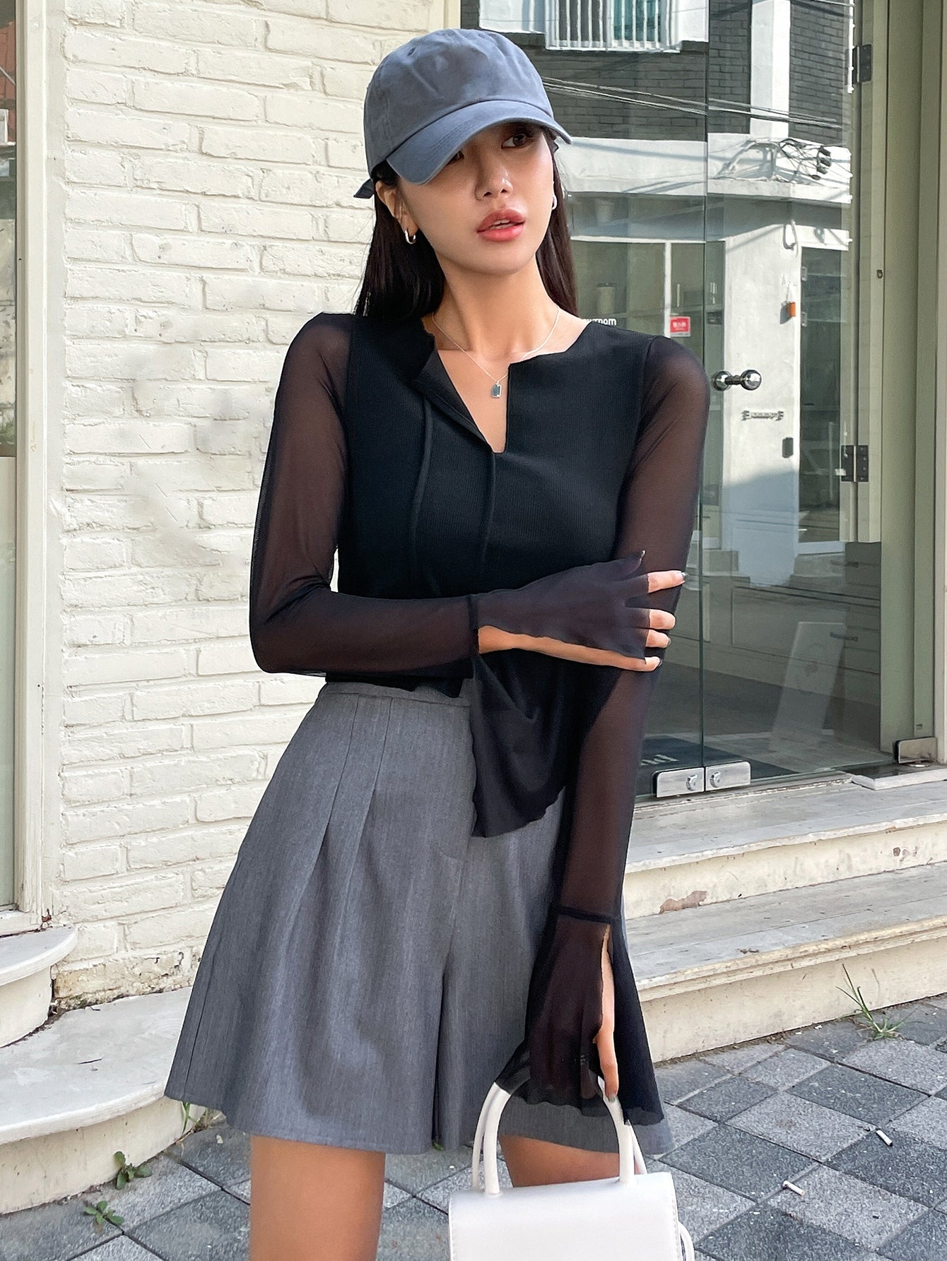 Buy SHEIN DAZY Contrast Mesh Split Hem Tee in Pakistan