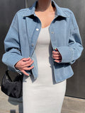 Buy SHEIN DAZY Drop Shoulder Button Front Denim Shirt in Pakistan