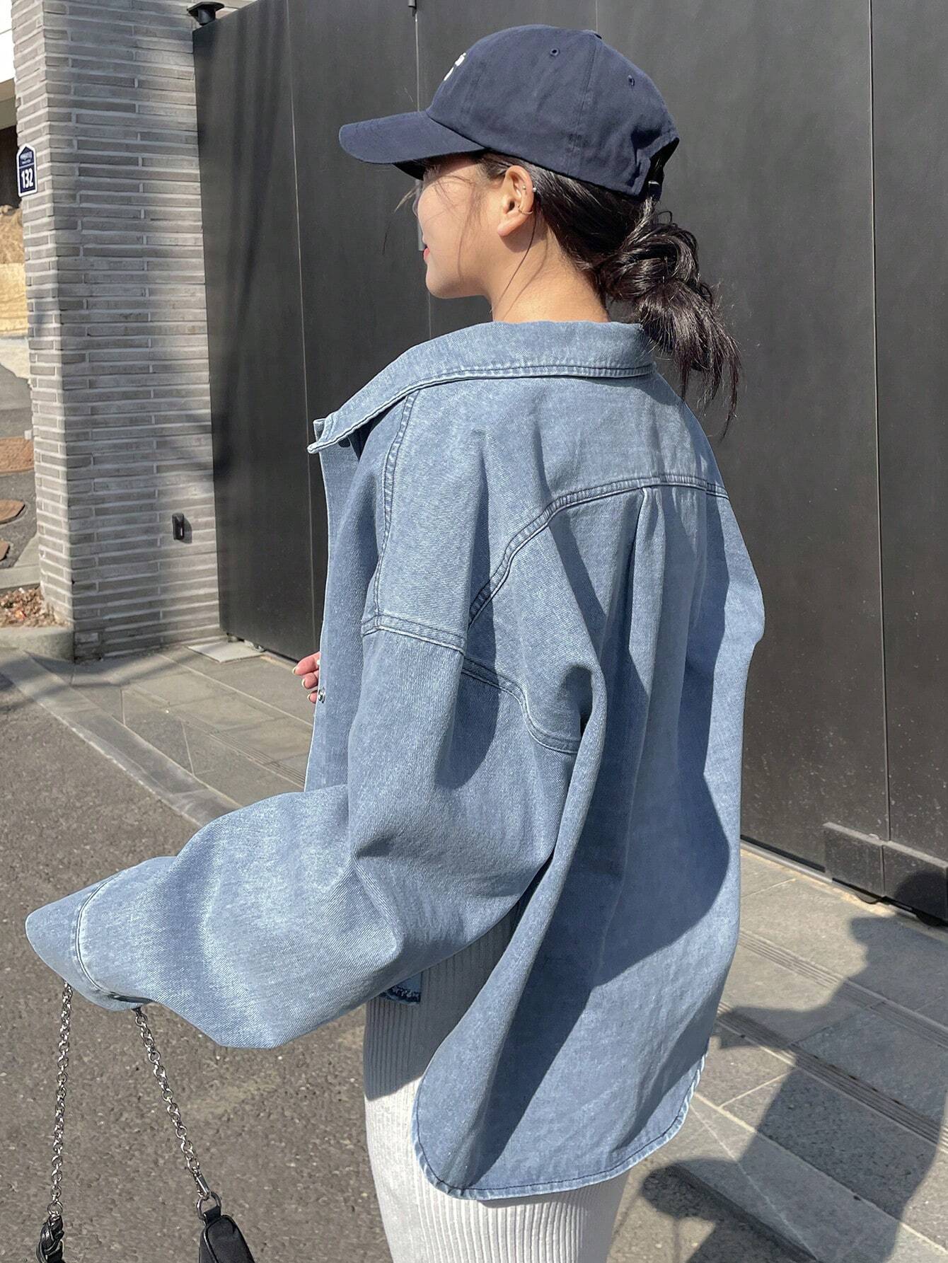 Buy SHEIN DAZY Drop Shoulder Button Front Denim Shirt in Pakistan