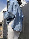 Buy SHEIN DAZY Drop Shoulder Button Front Denim Shirt in Pakistan