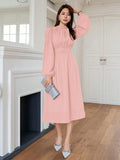 Buy SHEIN DAZY Elegant And Gentle Style Back-Tied Lantern Sleeve Dress For Spring And Summer in Pakistan