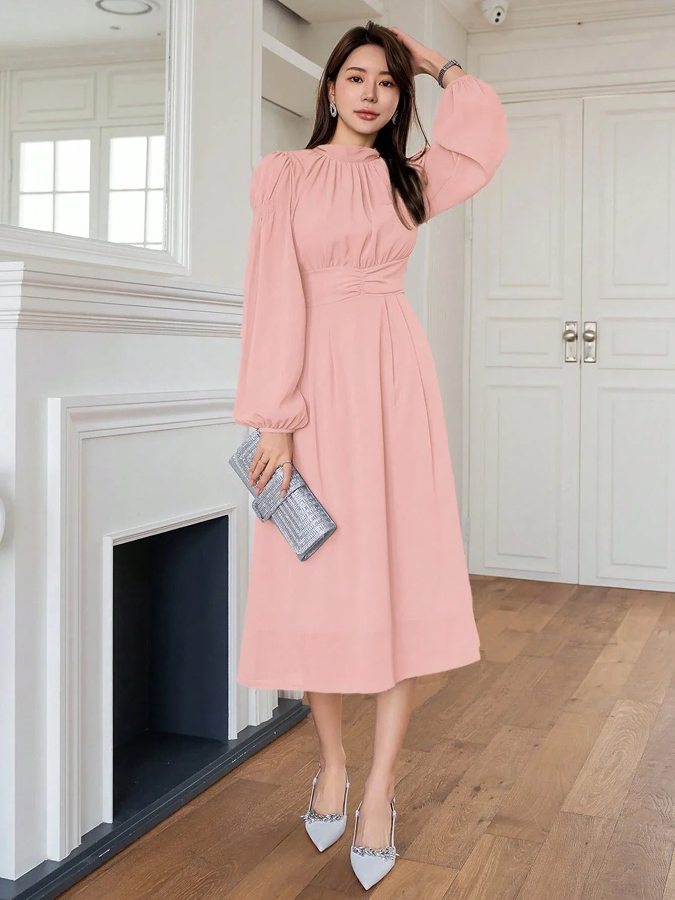 Buy SHEIN DAZY Elegant And Gentle Style Back-Tied Lantern Sleeve Dress For Spring And Summer in Pakistan