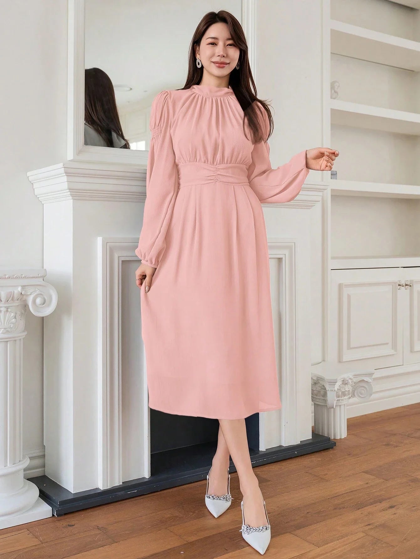 Buy SHEIN DAZY Elegant And Gentle Style Back-Tied Lantern Sleeve Dress For Spring And Summer in Pakistan