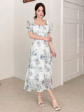 Buy SHEIN DAZY Elegant Floral Print Square Neck Puff Sleeve Dress For Spring And Summer in Pakistan