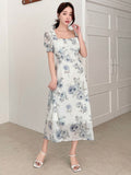 Buy SHEIN DAZY Elegant Floral Print Square Neck Puff Sleeve Dress For Spring And Summer in Pakistan