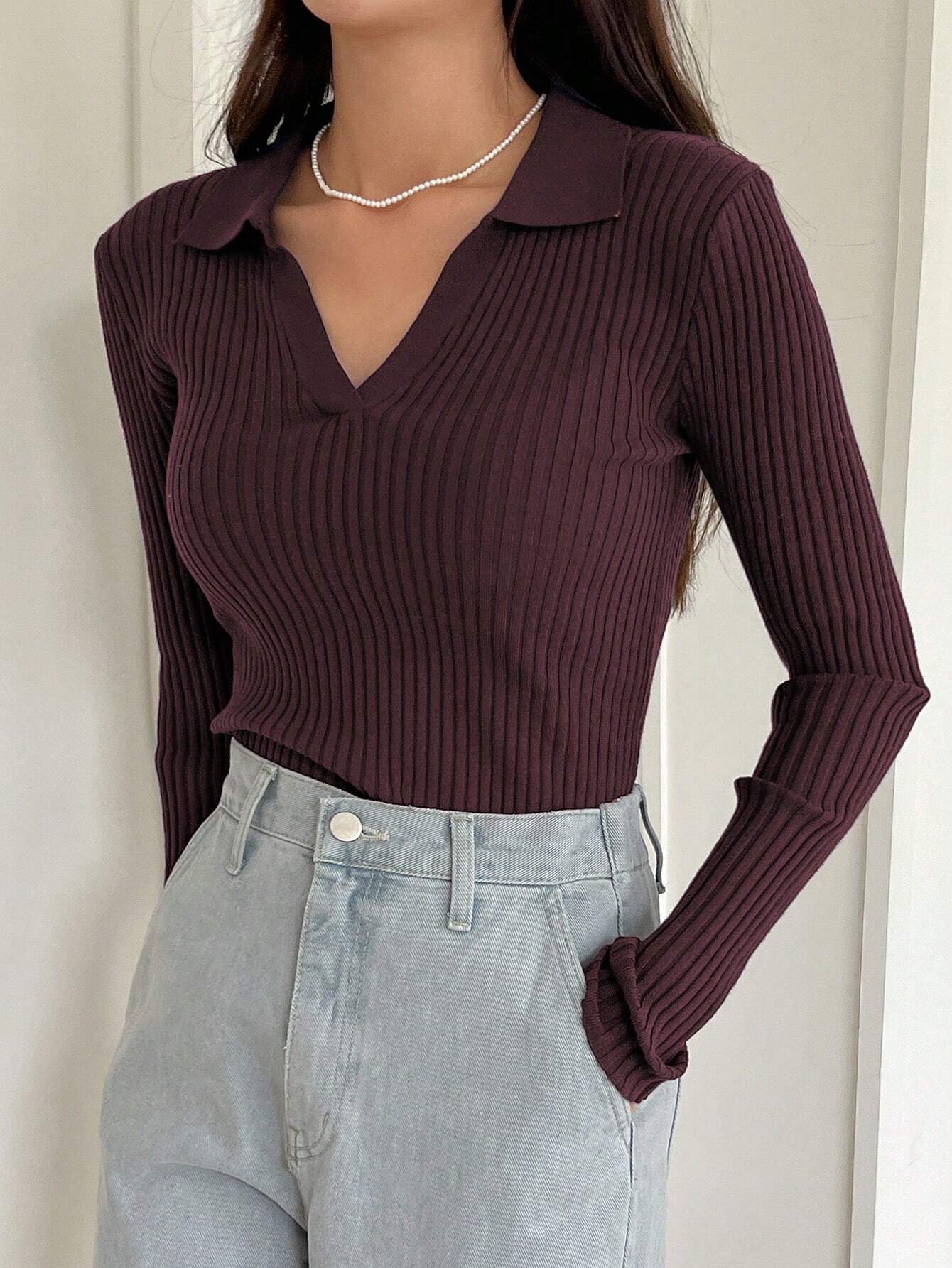 Buy SHEIN DAZY Fall/Winter Solid Color Casual Business Style Turtleneck Fitted Sweater,Long Sleeve Tops in Pakistan