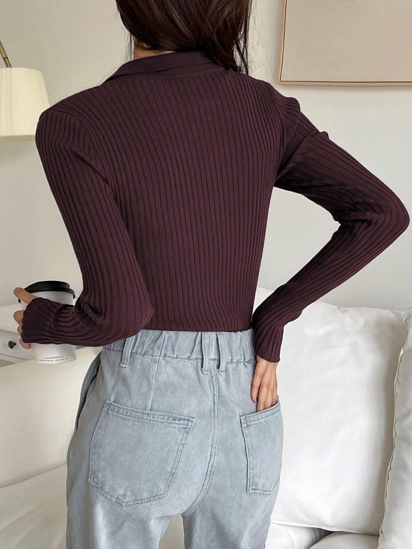 Buy SHEIN DAZY Fall/Winter Solid Color Casual Business Style Turtleneck Fitted Sweater,Long Sleeve Tops in Pakistan