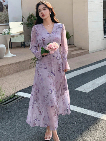 Buy SHEIN DAZY Floral Print Button Front Dress in Pakistan