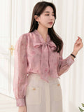 Buy SHEIN DAZY Floral Print Collar Bow Tie Decorated Long Sleeve Shirt in Pakistan